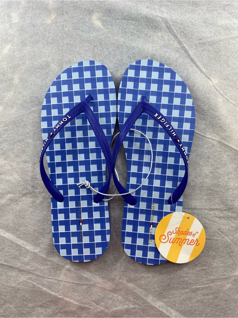 Tommy Hilfiger Blue Gingham Flip Flops Designer